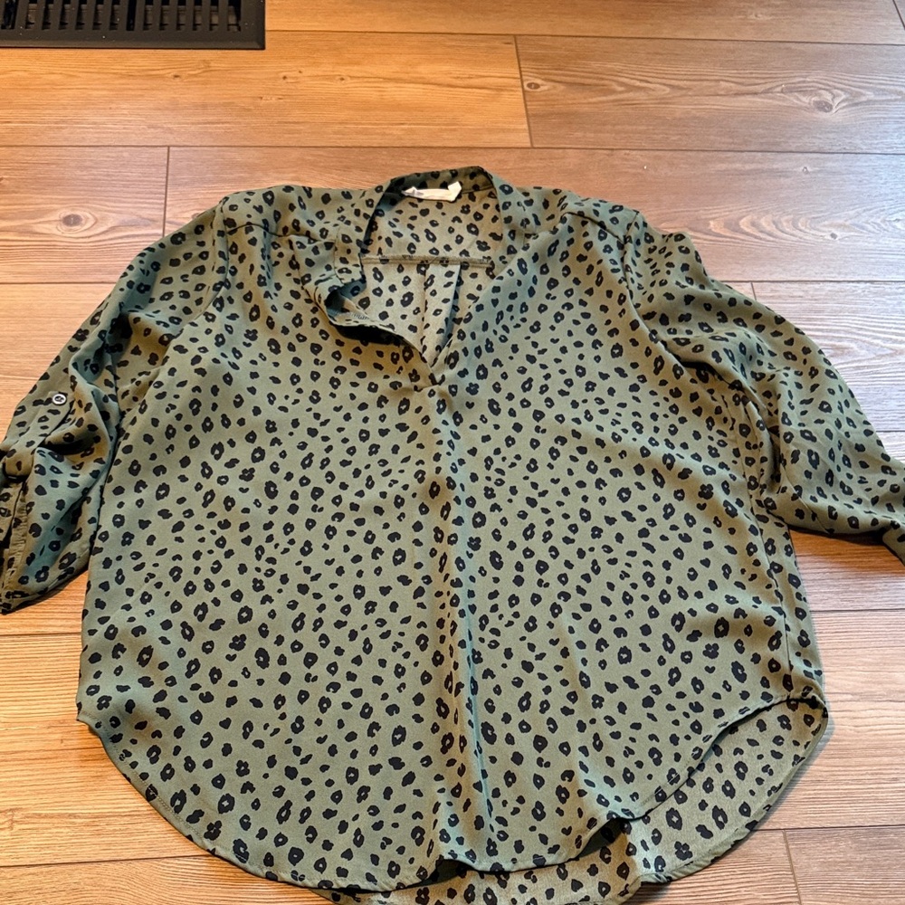 Olive Green Leopard Print Womens Shirt